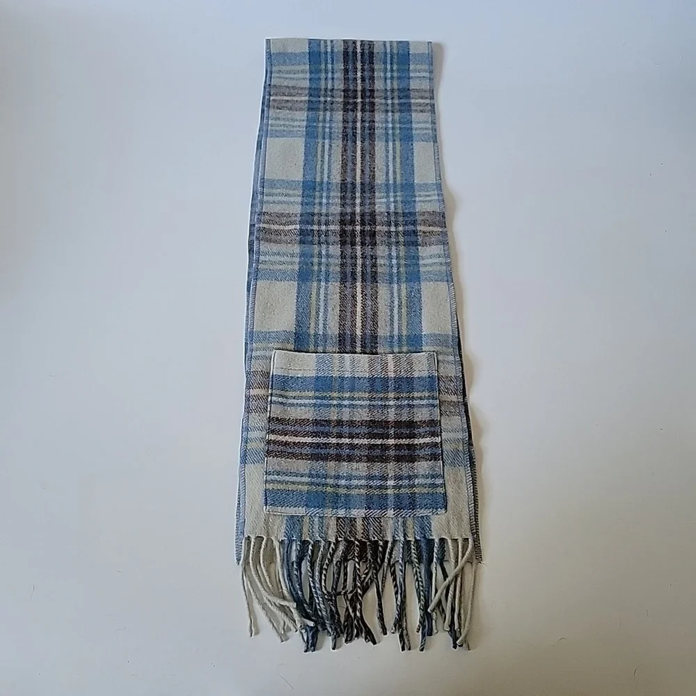 Patrick King Fringed Wool Scarf Plaid Flannel Pockets Academia Classic Preppy‎